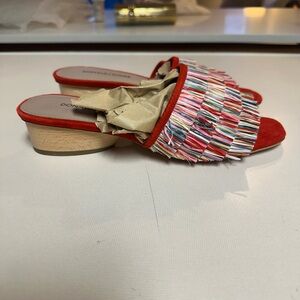 Donald J. Pliner Multicolor Raffia Slide Sandal with Red Trim